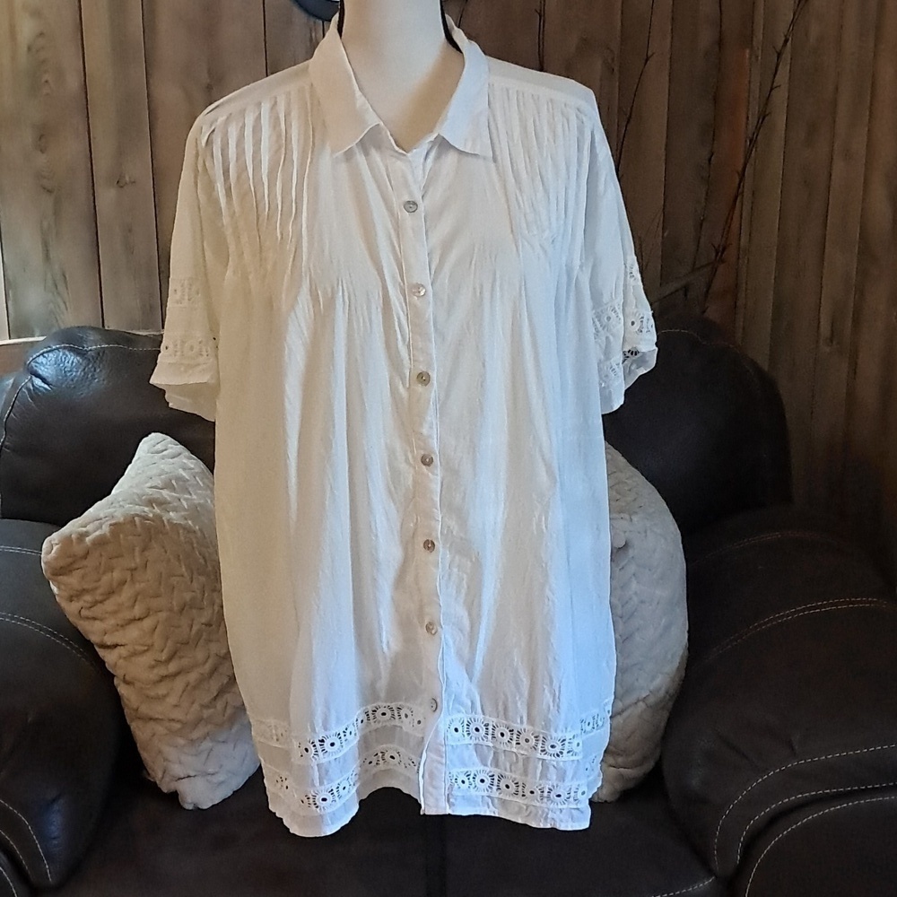 POL Oversize Button Down Top Short Sleeve Top Cottagecore Festival Boho RenFaire